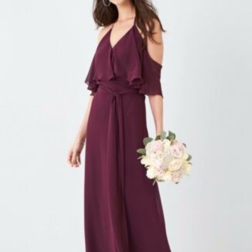 Ceremony by Joanna August Small S Cold Shoulder Dress Bridesmaid Wedding Maroon